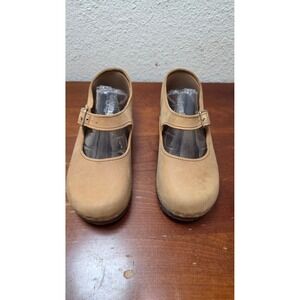 Sandgrens Mary Jane Clogs Womens 37 Tan Nubuck Leather Wood Swedish Shoes